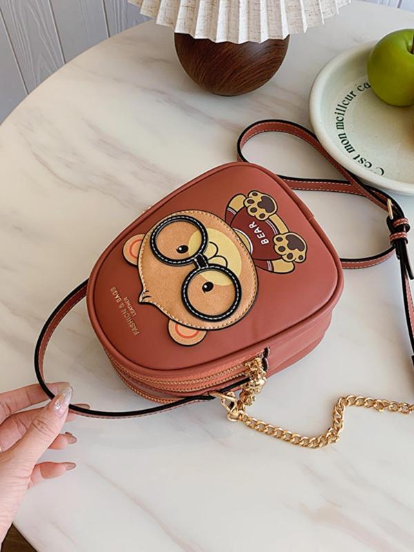 Women's Cute Cartoon Bear Pattern Handbag,  Luxury Designer Handbags, Fashionable Zipper Crossbody Bag with Adjustable Strap for Daily Used, Trendy All-match Commuter Bag