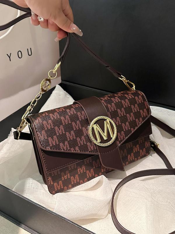 Women's Elegant Letter Pattern Shoulder Bag, Fashionable Pu Leather Crossbody Bag for Daily Used, Casual Trendy Versatile High-quality Daily Commuting Bag