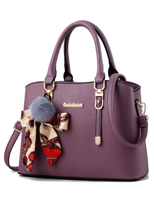 Women's Elegant Solid Color Handbag, Fashionable Pu Leather Crossbody Bag with Pom Pom Charm, Casual Trendy Versatile High-quality Daily Commuting Bag