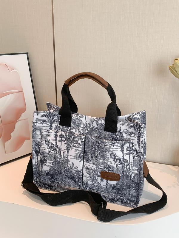 Fashionable Plants Pattern Tote Bag, Casual Versatile Shoulder Bag for Women, Trendy All-match Commuter Bag for Daily Used, Designer Bag for Fall