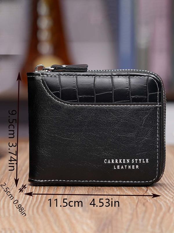 Men's Fashion Letter Design Pu Leather Zipper Short Wallet, Versatile Wallet for Men for Daily Used, Casual Trendy High-quality Daily Commuting Wallet