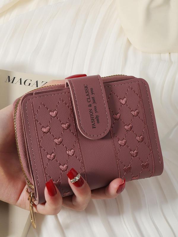 Women'sRandom Pattern Minimalist Plain Pu Leather Zipper Short Wallet for Spring,   Casual Portable Coin Purse for Women & Girls, All-match Clutch Purse