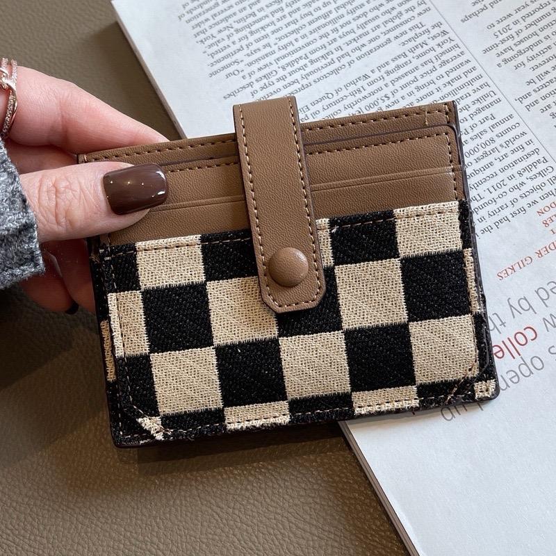 Modern Women's Plaid Canvas Wallet - Faux Leather Zippered Card Holder & Coin Purse, Easy-Clean