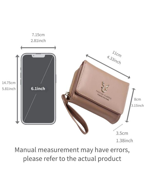 Women's Fashionable Antler Decor Zipper Wallet, Casual Coin Purse, Multi-card Slot Card Holder, Simple All-match Short Wallet for Daily Life