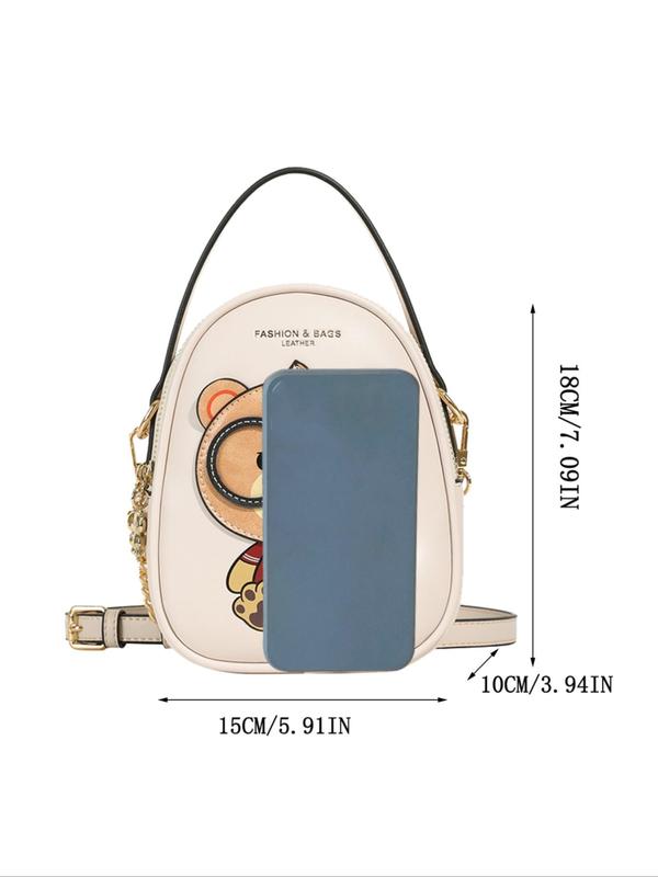 Women's Cute Cartoon Bear Pattern Handbag,  Luxury Designer Handbags, Fashionable Zipper Crossbody Bag with Adjustable Strap for Daily Used, Trendy All-match Commuter Bag