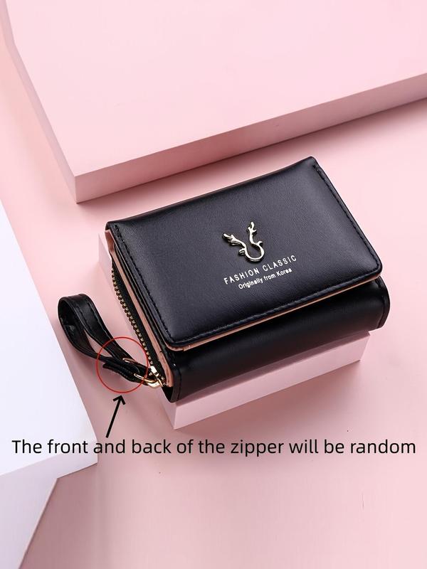 Women's Fashionable Antler Decor Zipper Wallet, Casual Coin Purse, Multi-card Slot Card Holder, Simple All-match Short Wallet for Daily Life