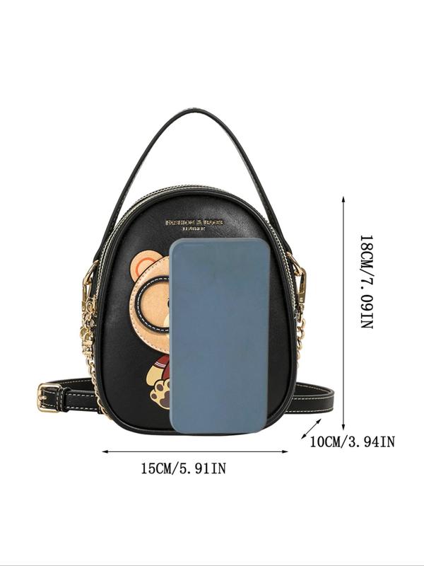 Women's Cute Cartoon Bear Pattern Handbag,  Luxury Designer Handbags, Fashionable Zipper Crossbody Bag with Adjustable Strap for Daily Used, Trendy All-match Commuter Bag