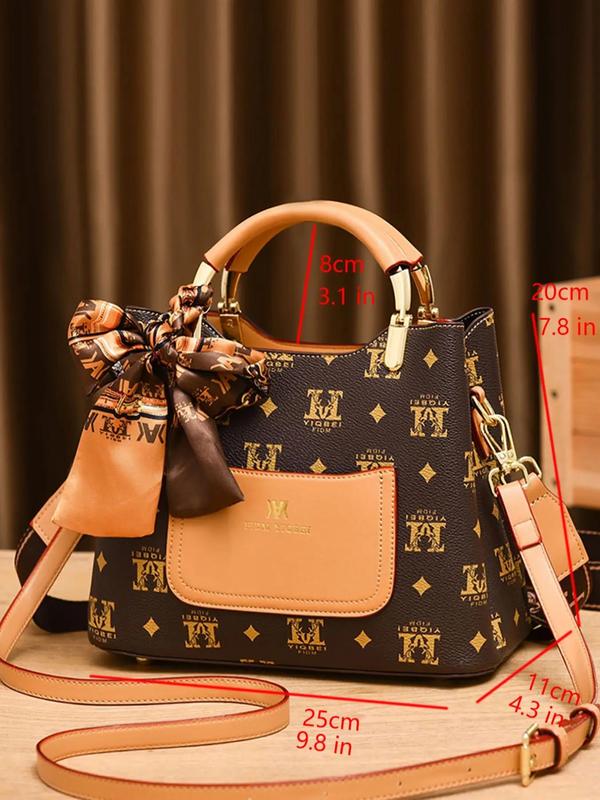 Fashion Letter Pattern Ribbon Decorated Handbag, Casual Versatile Shoulder Bag for Women, Trendy All-match Commuter Bag for Daily Used