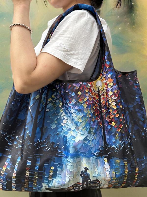 Oil Painting Pattern Tote Bag, Large Capacity Shoulder Bag for Women & Girls, Casual Trendy Versatile Girl Fashionable Shopping Bag