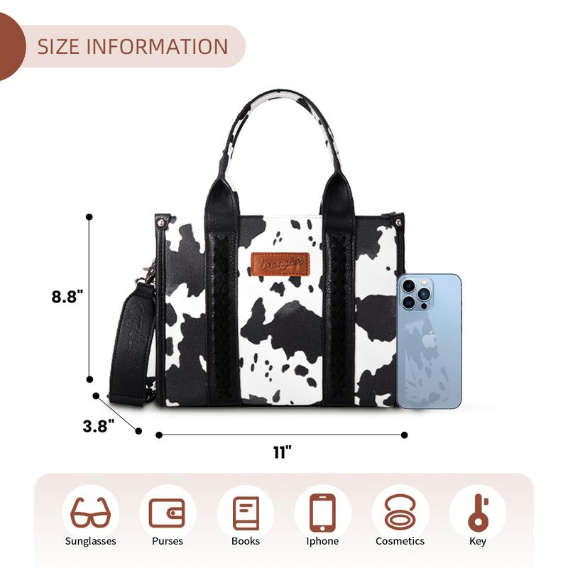 [Wrangler] Concealed Carry Moo Moo Cow Print Tote Handbag - Large Capacity Tote with Zipper for Phones, Cosmetics, Keys, Purses