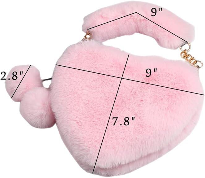 Rejolly Furry Purse for Girls Heart Shaped Fluffy Faux Fur Handbag for Women Soft Small Shoulder Bag Clutch Purse