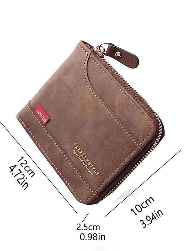 Men's Business Pu Leather Zipper Short Wallet, Casual Trendy Wallet, Multi Card Slot Card Holder for Work & Daily Use