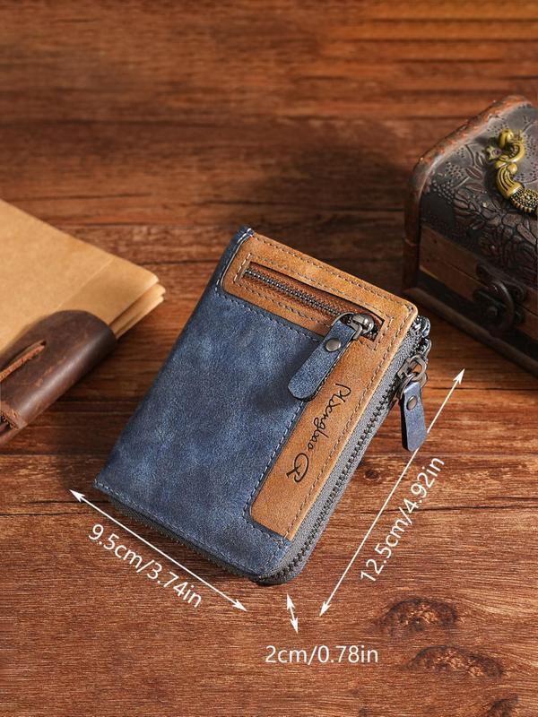 Men's Business Fashion Zipper Wallet, PU Leather Multi Card Slot Card Holder, Casual Trendy Versatile Vintage Daily Wallet As Gift