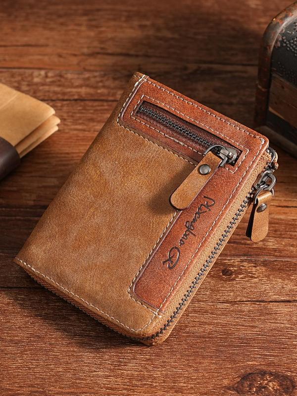 Men's Business Fashion Zipper Wallet, PU Leather Multi Card Slot Card Holder, Casual Trendy Versatile Vintage Daily Wallet As Gift