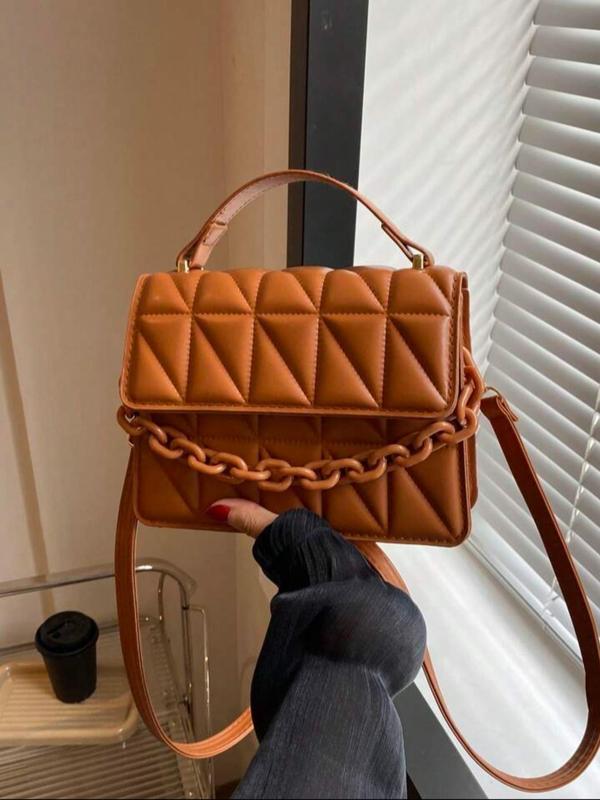 Women's Elegant Quilted Crossbody Bag, Trendy Chain Decorated Flap Square Bag, Chic All-match Shoulder Bag for Daily & Work Use