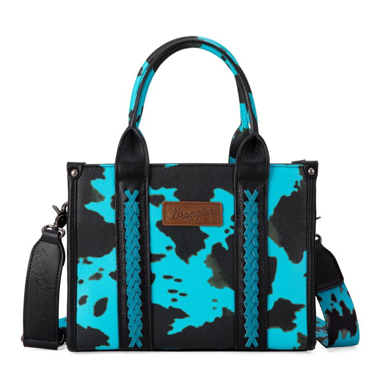 [Wrangler] Concealed Carry Moo Moo Cow Print Tote Handbag - Large Capacity Tote with Zipper for Phones, Cosmetics, Keys, Purses