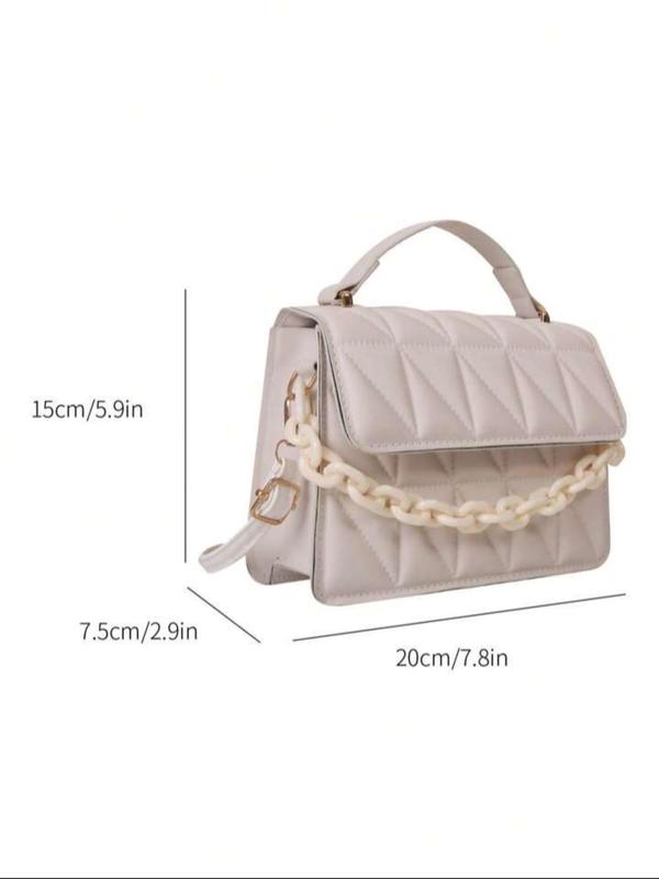 Women's Elegant Quilted Crossbody Bag, Trendy Chain Decorated Flap Square Bag, Chic All-match Shoulder Bag for Daily & Work Use