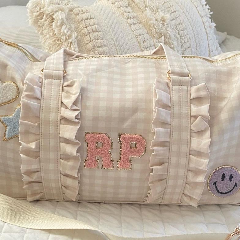 Gingham Ruffle Duffle Bag Gym Bag Ballet Bag Overnight Travel Bag