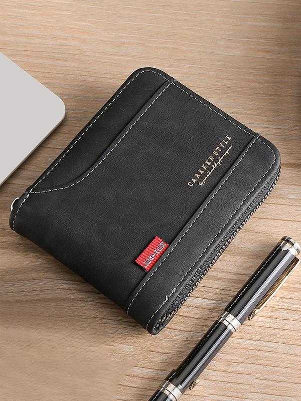 Men's Business Pu Leather Zipper Short Wallet, Casual Trendy Wallet, Multi Card Slot Card Holder for Work & Daily Use