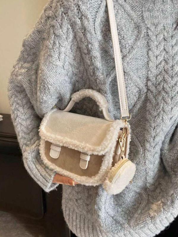 Contrast Faux Fur Design Crossbody Bag, Casual Versatile Shoulder Bag for Women, Trendy All-match Commuter Bag for Daily Used