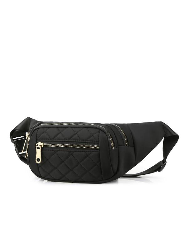 Women's  Solid Color Diamond Quilted Fanny Pack, Fashionable Multi-pocket Design Zipper Chest Bag, Casual All-match Fanny Pack for Daily Used