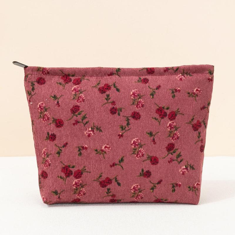 Floral Zipper Makeup Bag, 1 Count Portable Cosmetics Storage Bag, Zipper Makeup Organizer Pouch, Versatile Storage Bag, Great for Skincare, Lotion, Cream, Lip Balm, Eyeliners, Mirror, Stationery