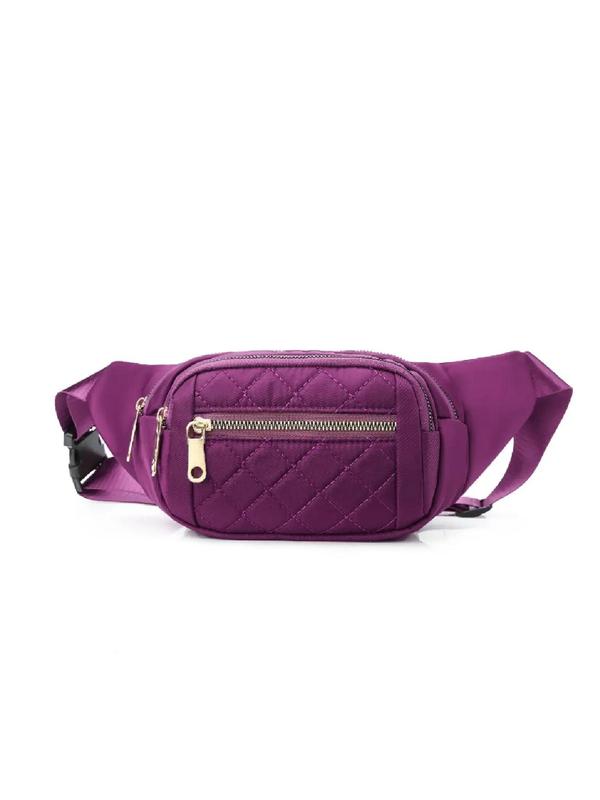 Women's  Solid Color Diamond Quilted Fanny Pack, Fashionable Multi-pocket Design Zipper Chest Bag, Casual All-match Fanny Pack for Daily Used