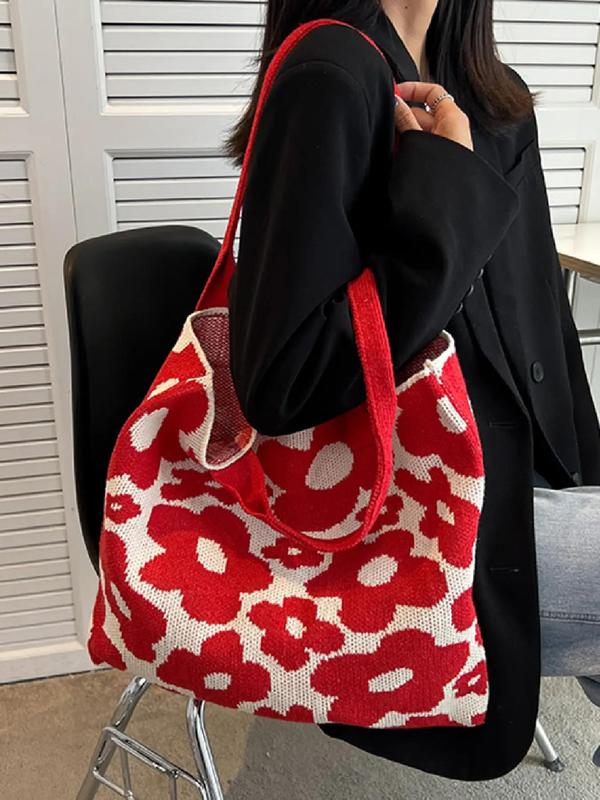 Fashion Floral Pattern Tote Bag,  Large Capacity Shoulder Bag for Women, Casual Trendy Versatile High-quality Daily Commuting Bag Everything Tote Bag for Work & Daily Use