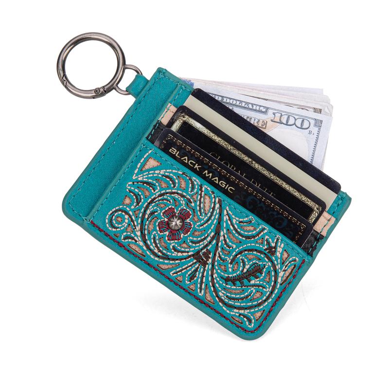 Montana West [MegaLive] Embroidered Floral Slim Minimalist Wallet Front Pocket Wallets with 6 Card Slots