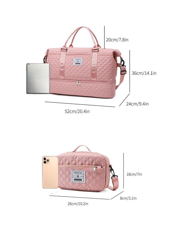 Women's Letter Pattern Quilted Tote Bag & Crossbody Bag, Travel Essentials, Large Capacity Travel Bag Set, with Small Bag, Casual Sports Bag Set