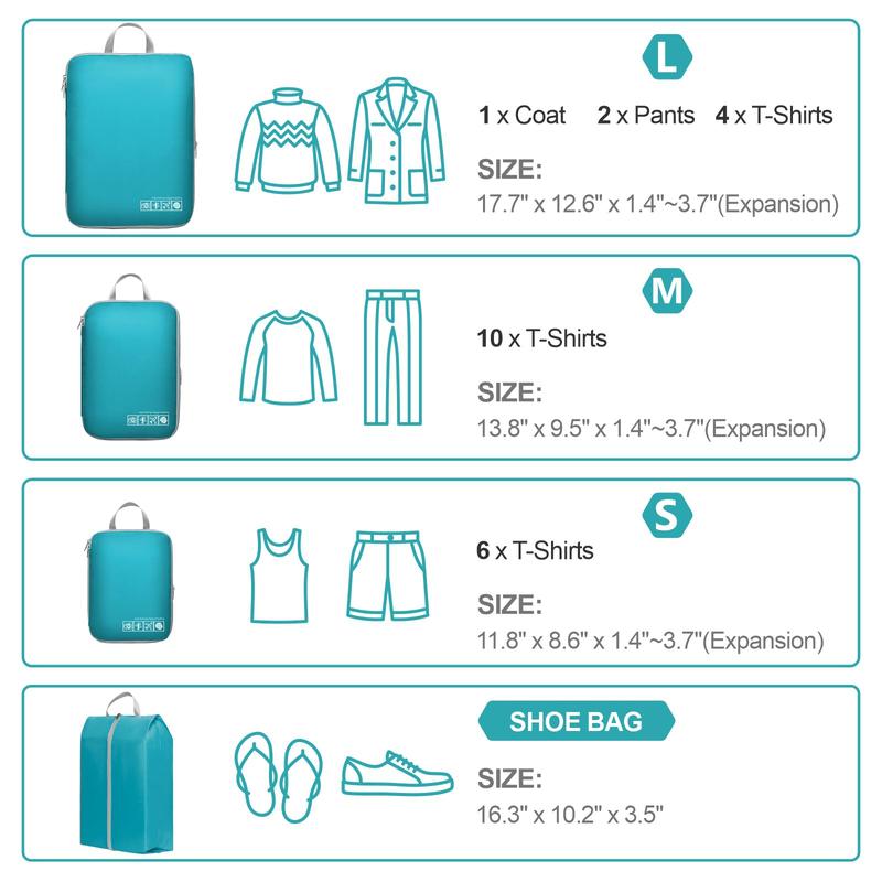 Lightweight Compression Packing Cubes Set for Travel - 5 Set Travel Bags Luggage Organizers Travel Essentials Compression Cubes for Carry on Suitcases