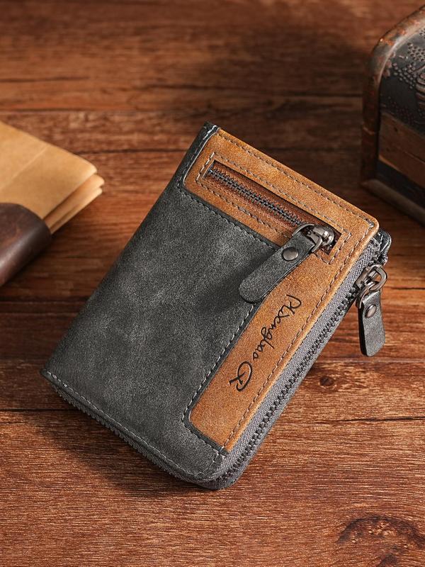 Men's Business Fashion Zipper Wallet, PU Leather Multi Card Slot Card Holder, Casual Trendy Versatile Vintage Daily Wallet As Gift