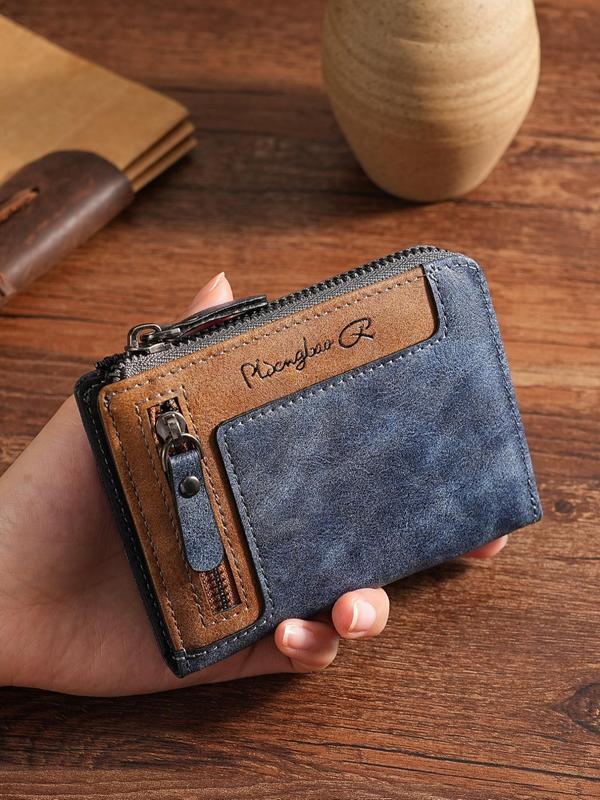 Men's Business Fashion Zipper Wallet, PU Leather Multi Card Slot Card Holder, Casual Trendy Versatile Vintage Daily Wallet As Gift