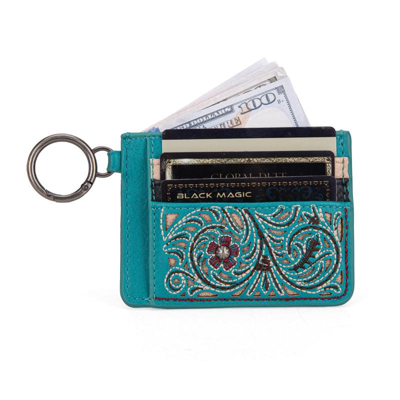 Montana West [MegaLive] Embroidered Floral Slim Minimalist Wallet Front Pocket Wallets with 6 Card Slots