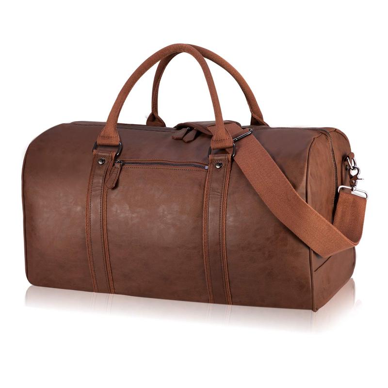 SEYFOCNIA Oversized Travel Duffel Bag, Waterproof Leather Weekend bag Gym Sports Overnight Large Carry On Hand Bag-Brown