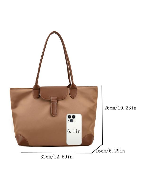 Women's Solid Color Large Capacity Tote Bag, Fashionable Lightweight Nylon Shoulder Bag for Daily Use & Shopping, Casual Trendy Versatile High-quality Daily Commuting Bag