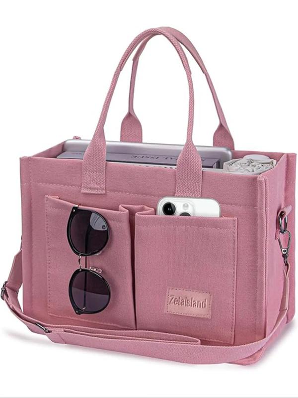 Women's Elegant Solid Color Handbag, Fashionable Large Capacity Multi-pocket Canvas Shoulder Commuter Bag, Lightweight Casual Tote Shoulder Messenger Bag, Birthday Gifts