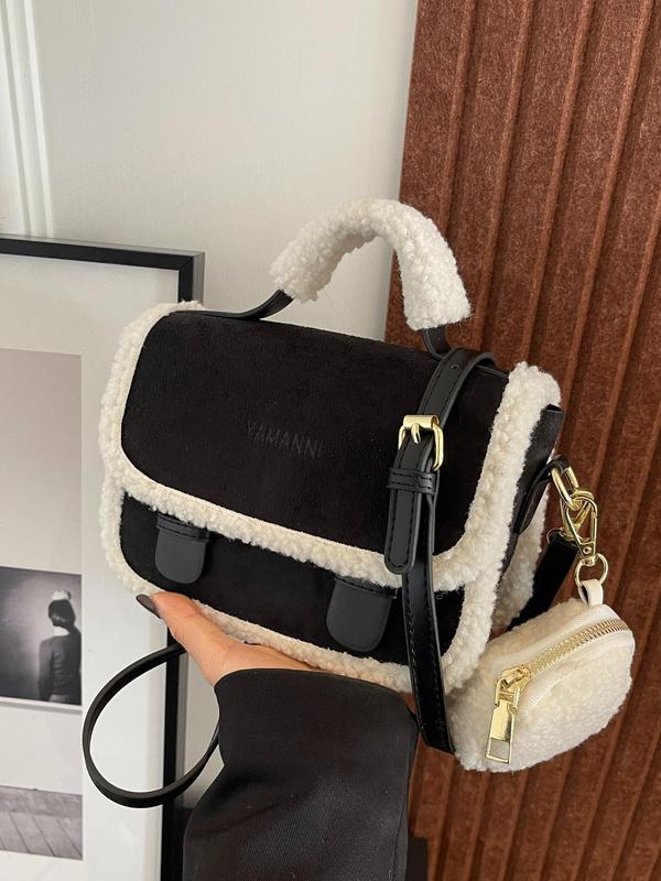 Contrast Faux Fur Design Crossbody Bag, Casual Versatile Shoulder Bag for Women, Trendy All-match Commuter Bag for Daily Used