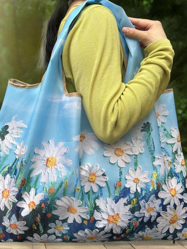 Oil Painting Pattern Tote Bag, Large Capacity Shoulder Bag for Women & Girls, Casual Trendy Versatile Girl Fashionable Shopping Bag