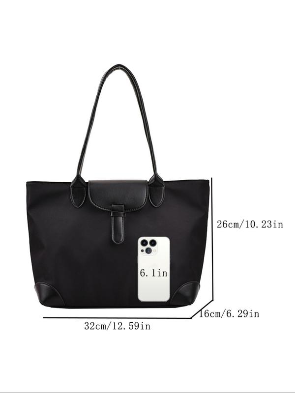 Women's Solid Color Large Capacity Tote Bag, Fashionable Lightweight Nylon Shoulder Bag for Daily Use & Shopping, Casual Trendy Versatile High-quality Daily Commuting Bag