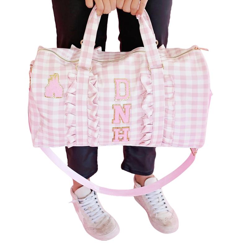 Gingham Ruffle Duffle Bag Gym Bag Ballet Bag Overnight Travel Bag