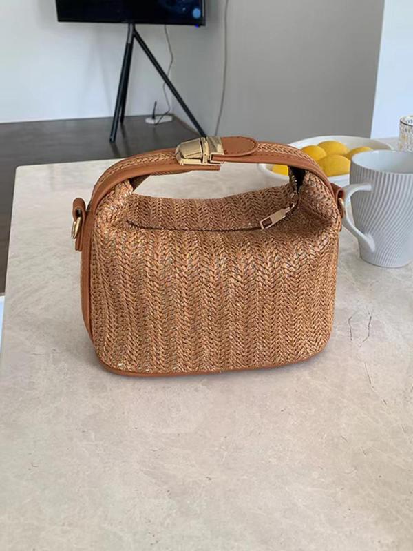 Women's Summer Plain Straw Crossbody Bag, Casual Versatile Patched Design Handbag for Daily & Back To School, Fall Outfits, Fall Freshness for Fall 2024