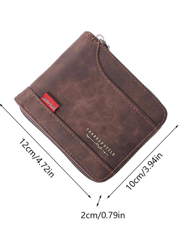 Men's Business Pu Leather Zipper Short Wallet, Casual Trendy Wallet, Multi Card Slot Card Holder for Work & Daily Use