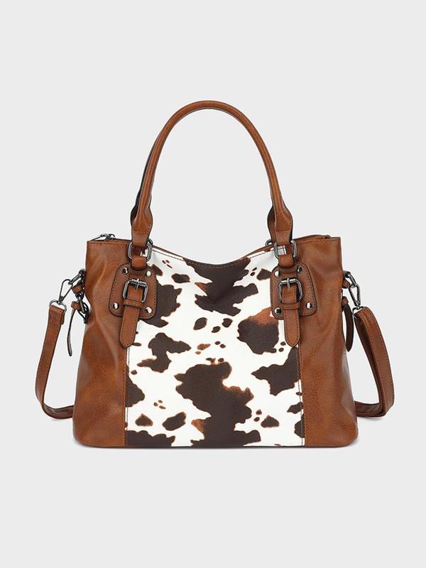 Random Cow Print Tote Bag, Affordable Luxury Bag Fashionable Large Capacity Shoulder Bag for Women, Casual Trendy Versatile High-quality Daily Commuting Bag