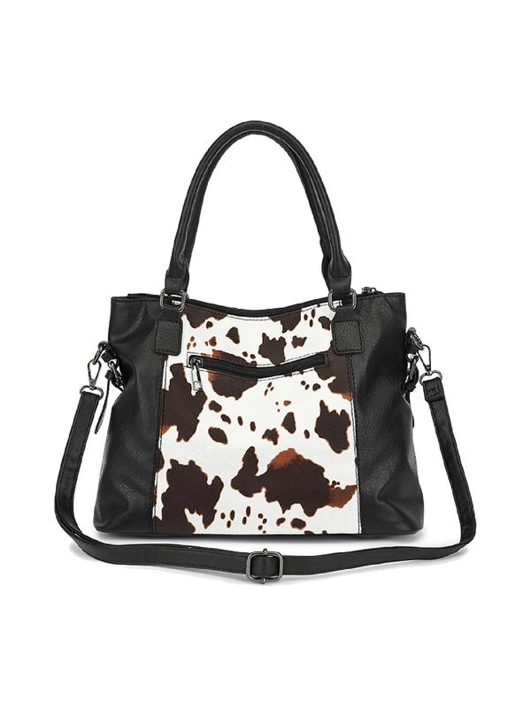 Random Cow Print Tote Bag, Affordable Luxury Bag Fashionable Large Capacity Shoulder Bag for Women, Casual Trendy Versatile High-quality Daily Commuting Bag