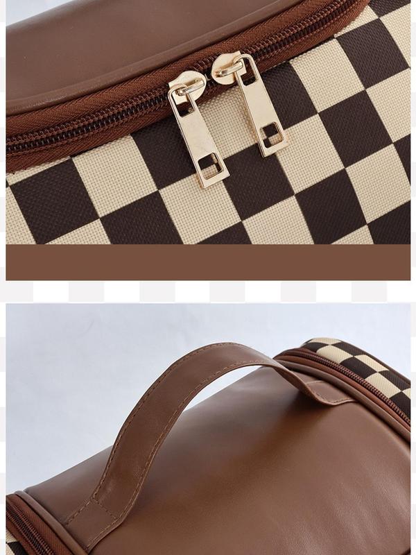 Vintage Checkerboard Pattern Makeup Bag, Large Capacity Cosmetic Bag, Zipper Makeup Organizer Pouch for Skincare, Makeup Products