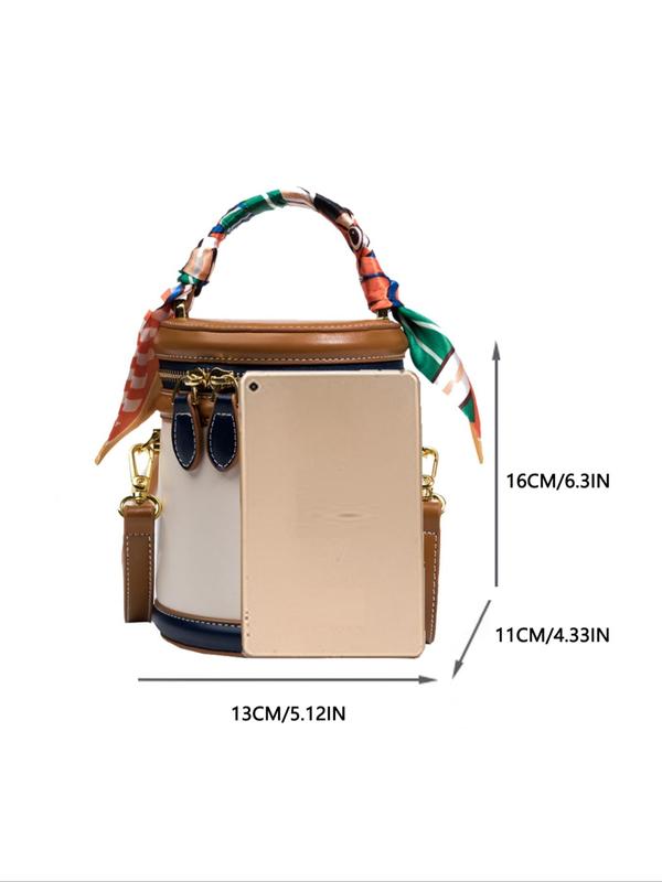 Fashion Colorblock Bucket Bag, Casual Pu Leather Zipper Crossbody Bag for Women, Crossbody Purses 2024, Casual Trendy Versatile High-quality Daily Commuting Bag, Girl Fashionable Shopping Bag