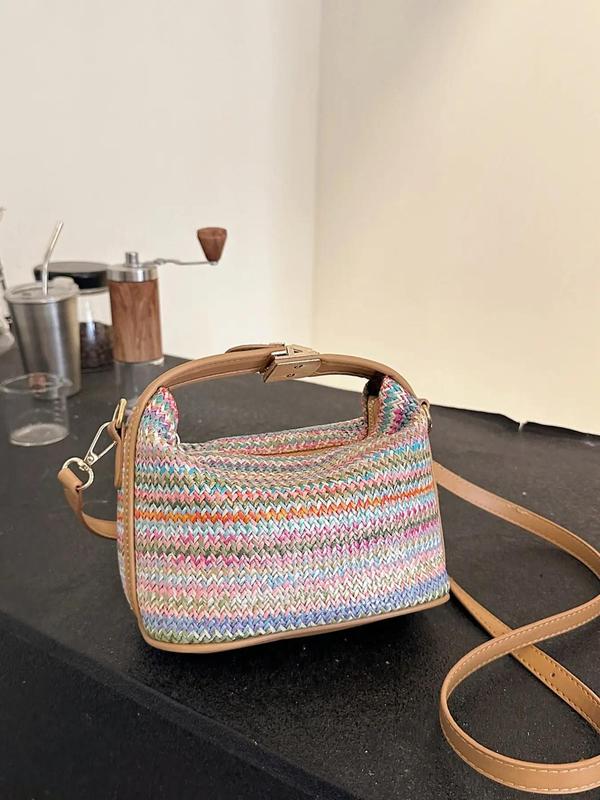 Women's Summer Plain Straw Crossbody Bag, Casual Versatile Patched Design Handbag for Daily & Back To School, Fall Outfits, Fall Freshness for Fall 2024