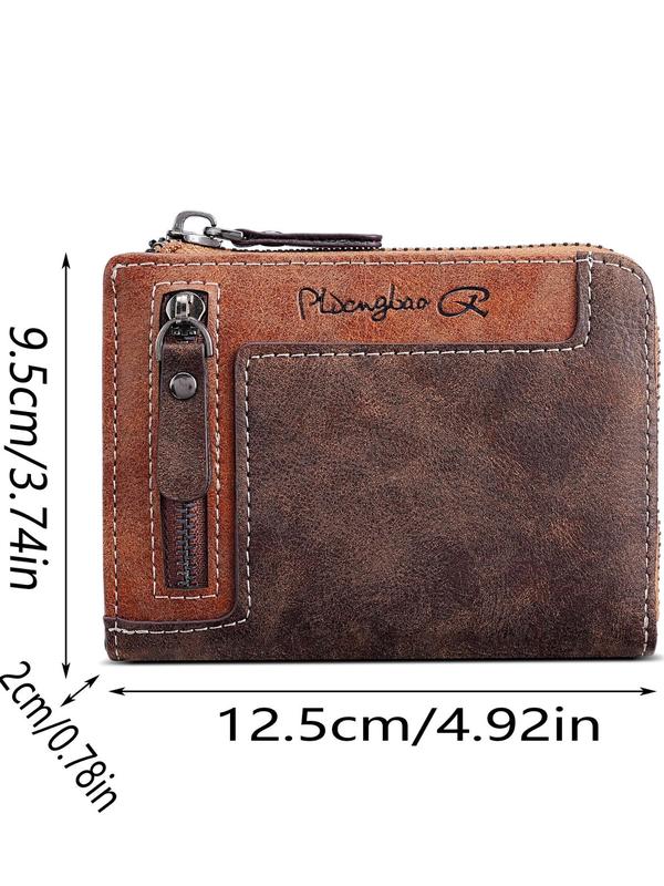 Men's Business Fashion Zipper Wallet, PU Leather Multi Card Slot Card Holder, Casual Trendy Versatile Vintage Daily Wallet As Gift