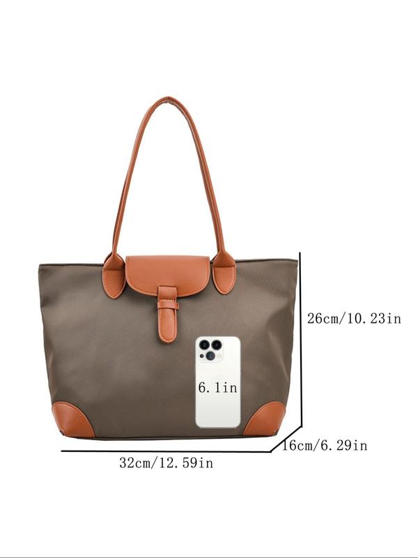 Women's Solid Color Large Capacity Tote Bag, Fashionable Lightweight Nylon Shoulder Bag for Daily Use & Shopping, Casual Trendy Versatile High-quality Daily Commuting Bag